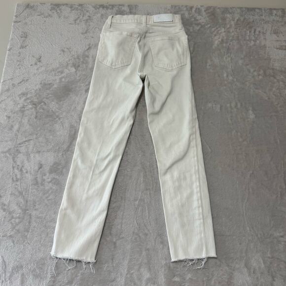 ReDone Women's‎ 90s High Rise Ankle Crop Button Fly Denim Jeans 24 White Raw Hem - Picture 2 of 11